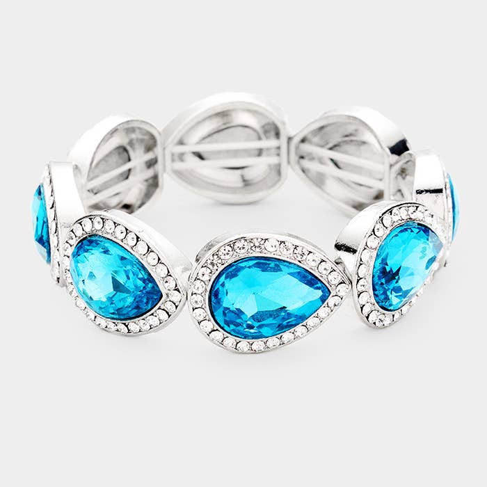 Rhinestone Trim Teardrop Crystal Stretch Evening Bracelet