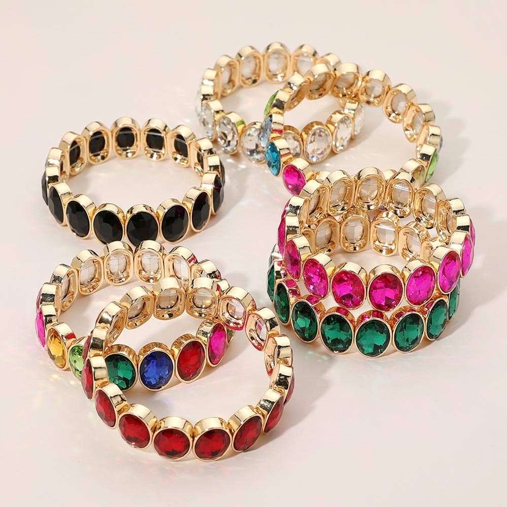Oval Faceted Stone Beaded Stretch Evening Bracelet