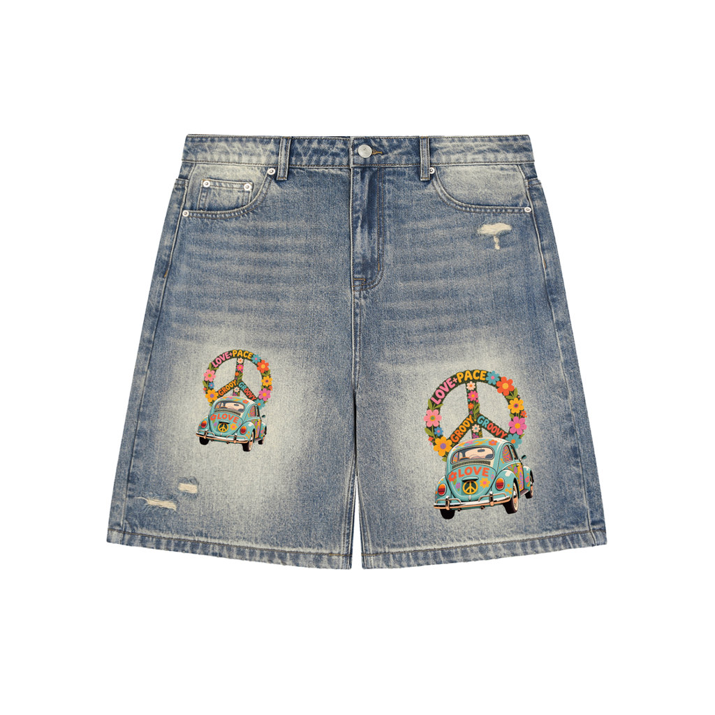 Faded Distressed Baggy Denim Shorts