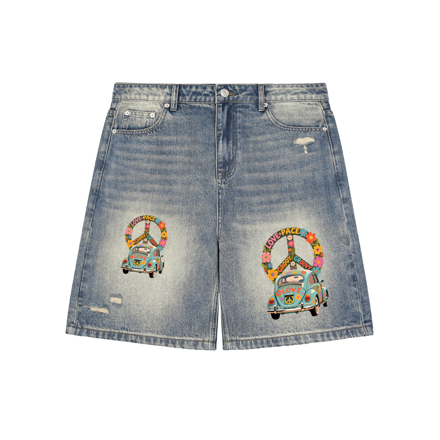 Faded Distressed Baggy Denim Shorts