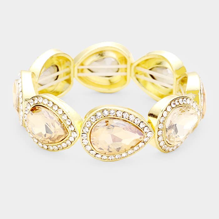Rhinestone Trim Teardrop Crystal Stretch Evening Bracelet