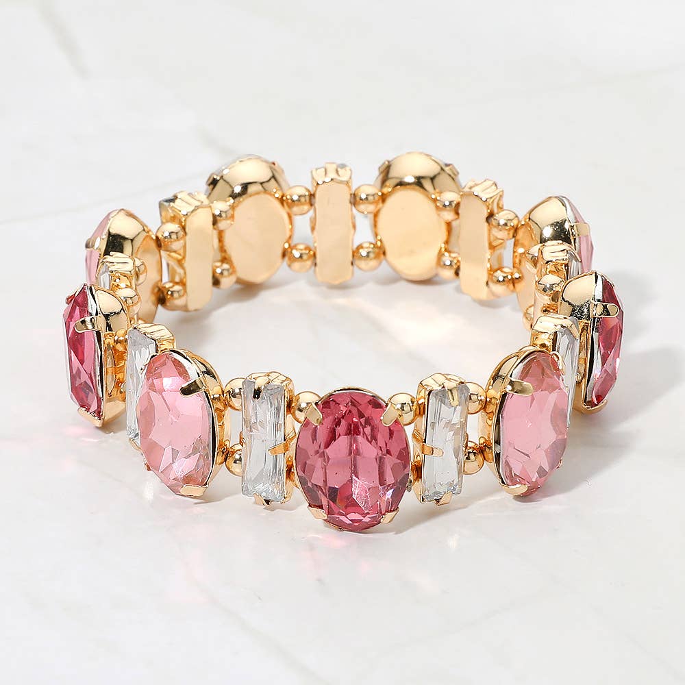 Faceted Gemstone Cluster Beaded Stretch Evening Bracelet