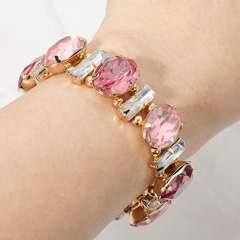 Faceted Gemstone Cluster Beaded Stretch Evening Bracelet