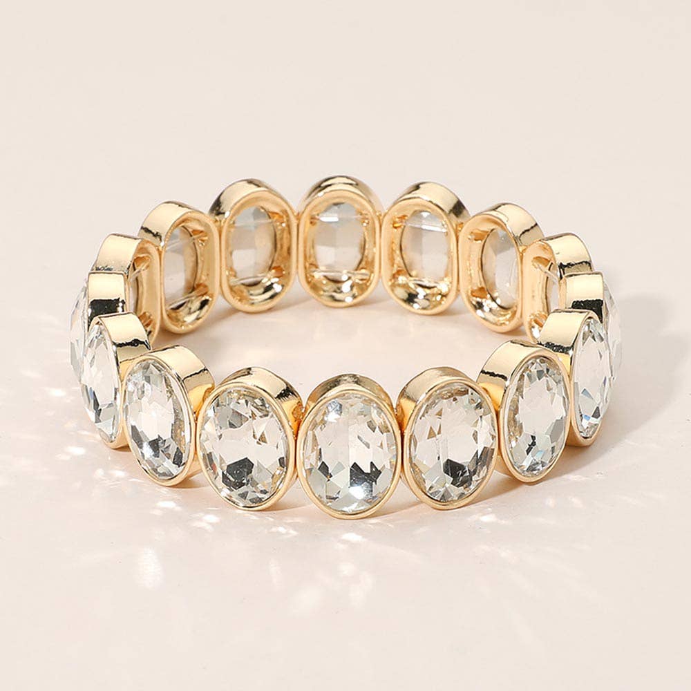 Oval Faceted Stone Beaded Stretch Evening Bracelet