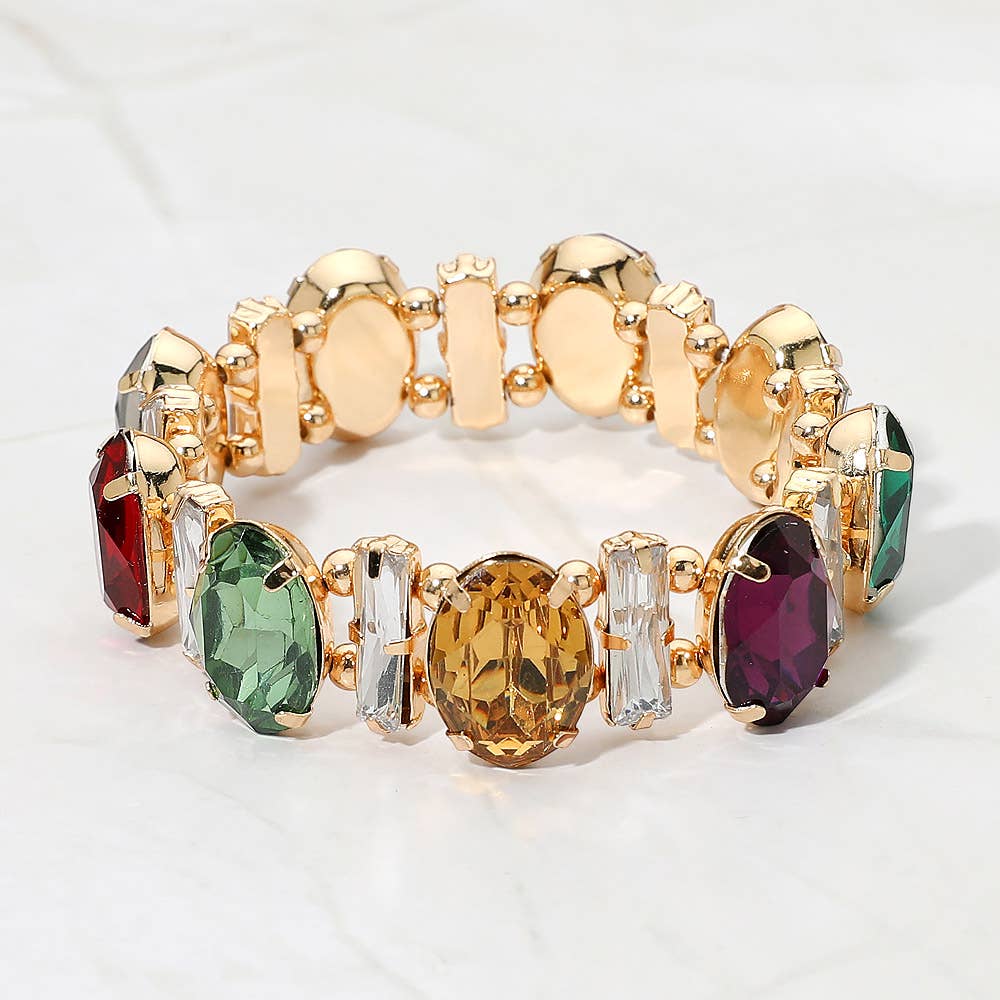 Faceted Gemstone Cluster Beaded Stretch Evening Bracelet