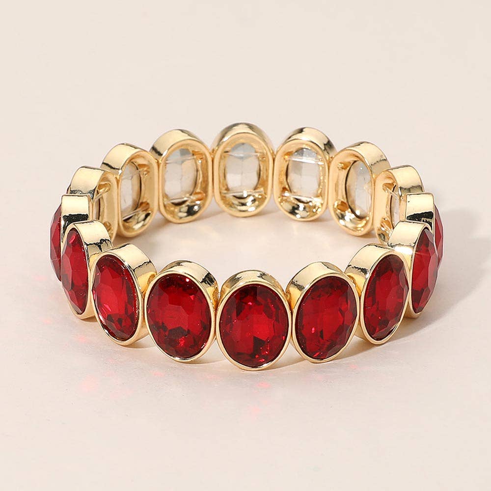 Oval Faceted Stone Beaded Stretch Evening Bracelet