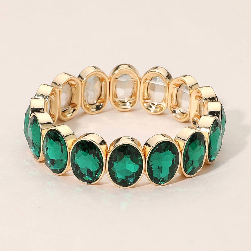 Oval Faceted Stone Beaded Stretch Evening Bracelet
