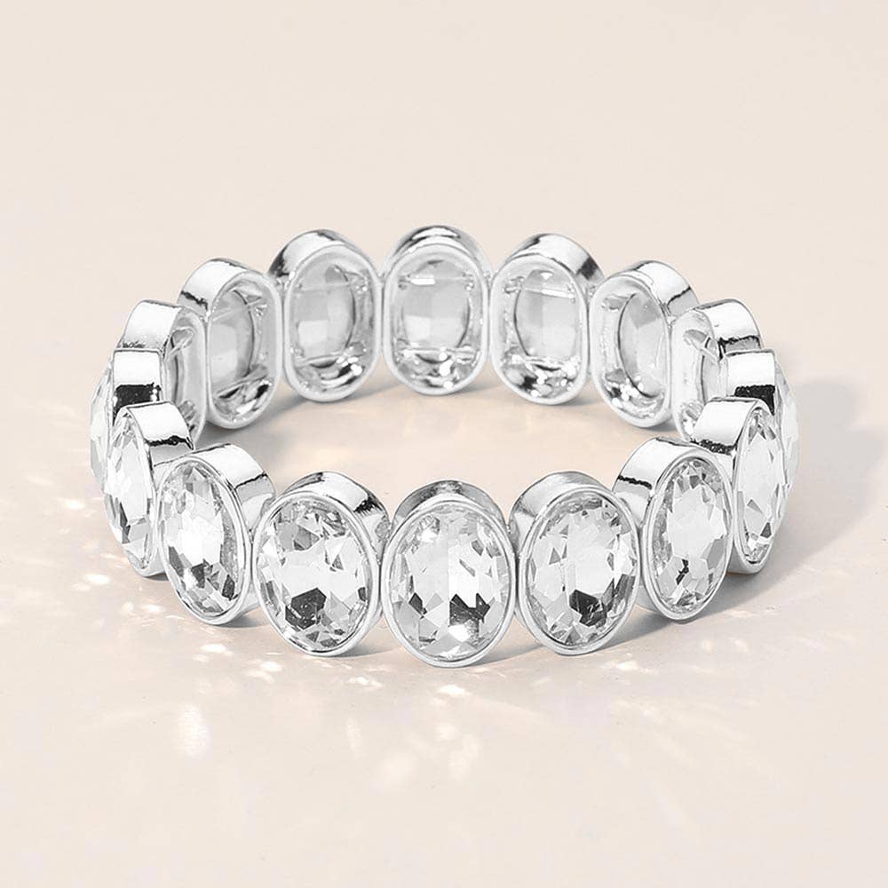 Oval Faceted Stone Beaded Stretch Evening Bracelet