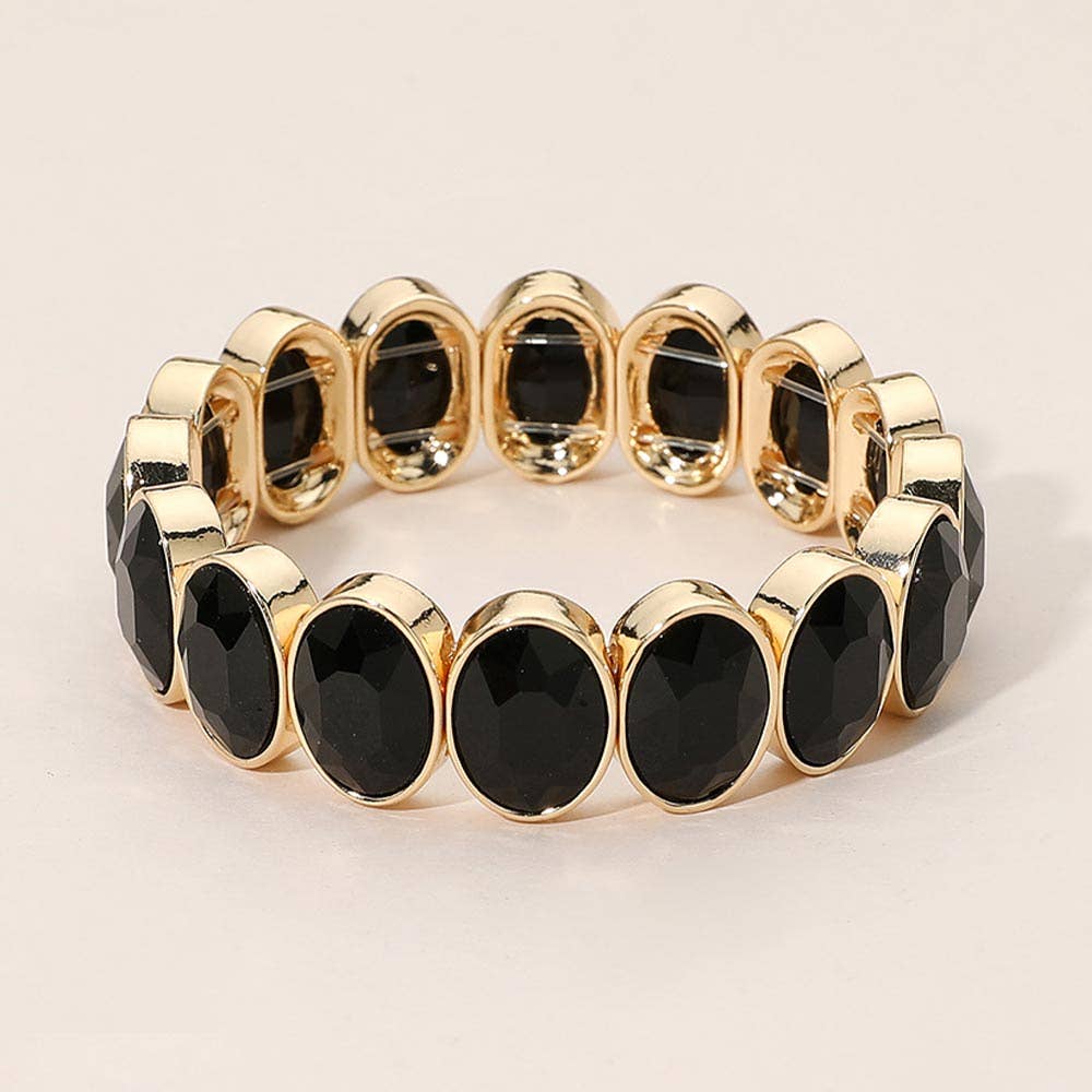 Oval Faceted Stone Beaded Stretch Evening Bracelet