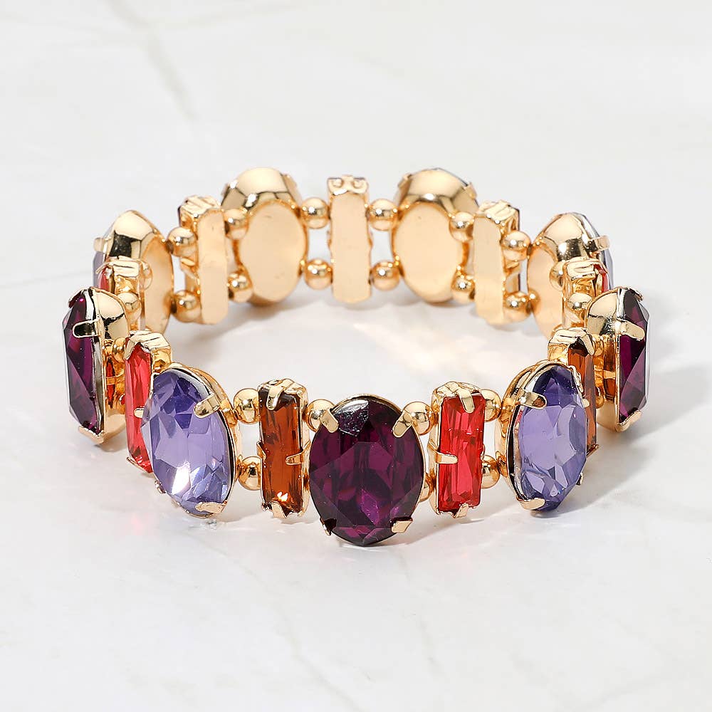 Faceted Gemstone Cluster Beaded Stretch Evening Bracelet