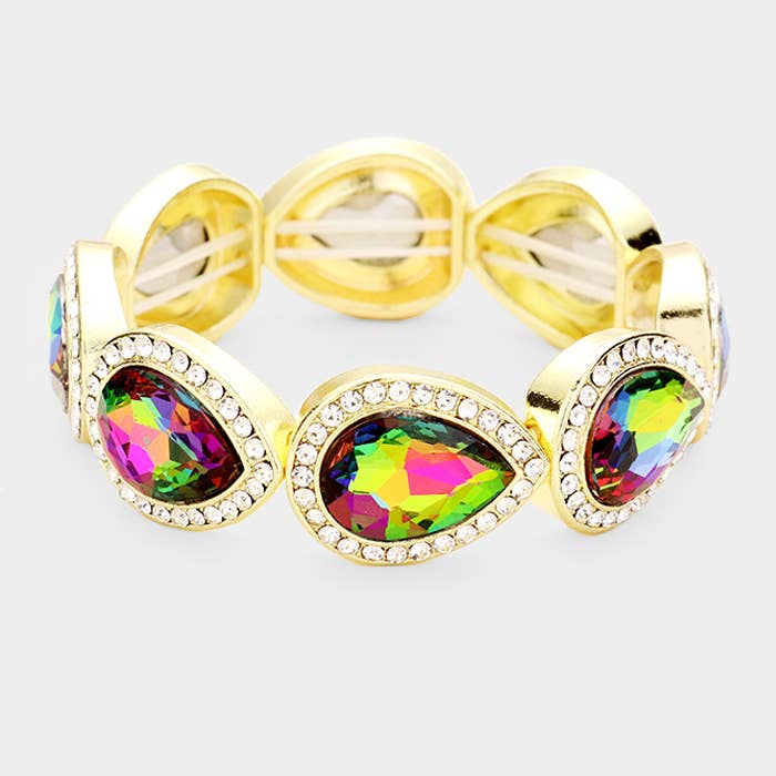 Rhinestone Trim Teardrop Crystal Stretch Evening Bracelet