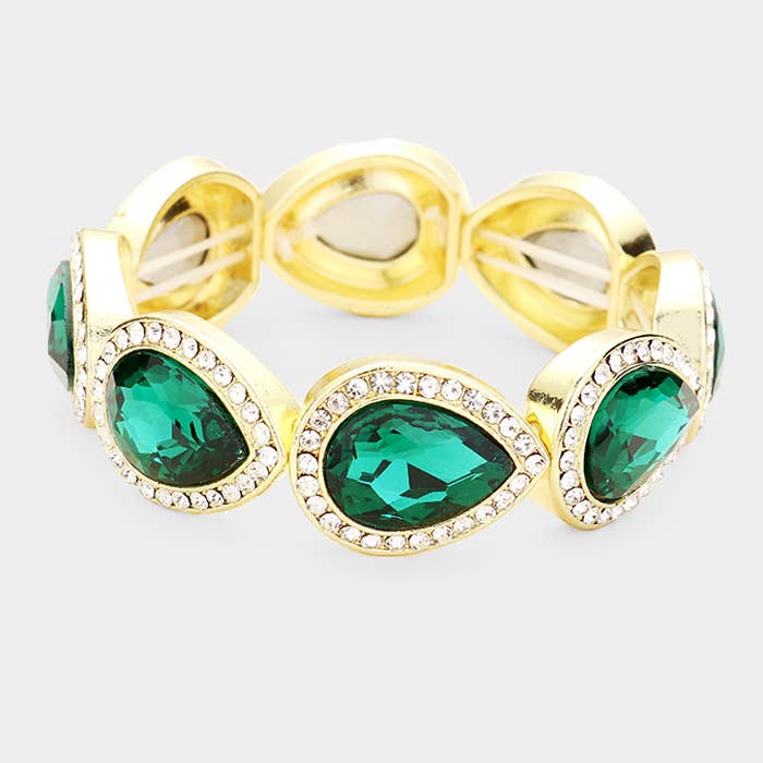 Rhinestone Trim Teardrop Crystal Stretch Evening Bracelet