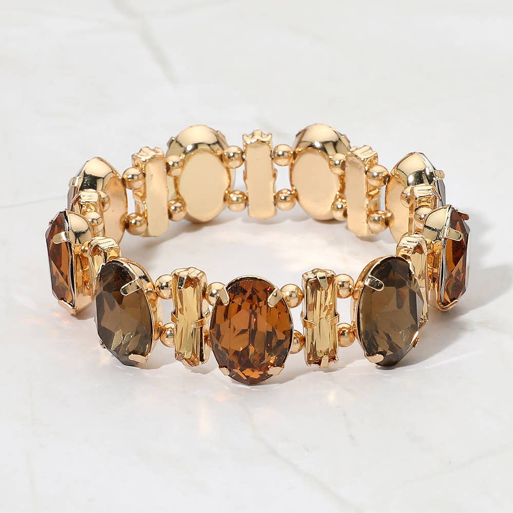 Faceted Gemstone Cluster Beaded Stretch Evening Bracelet