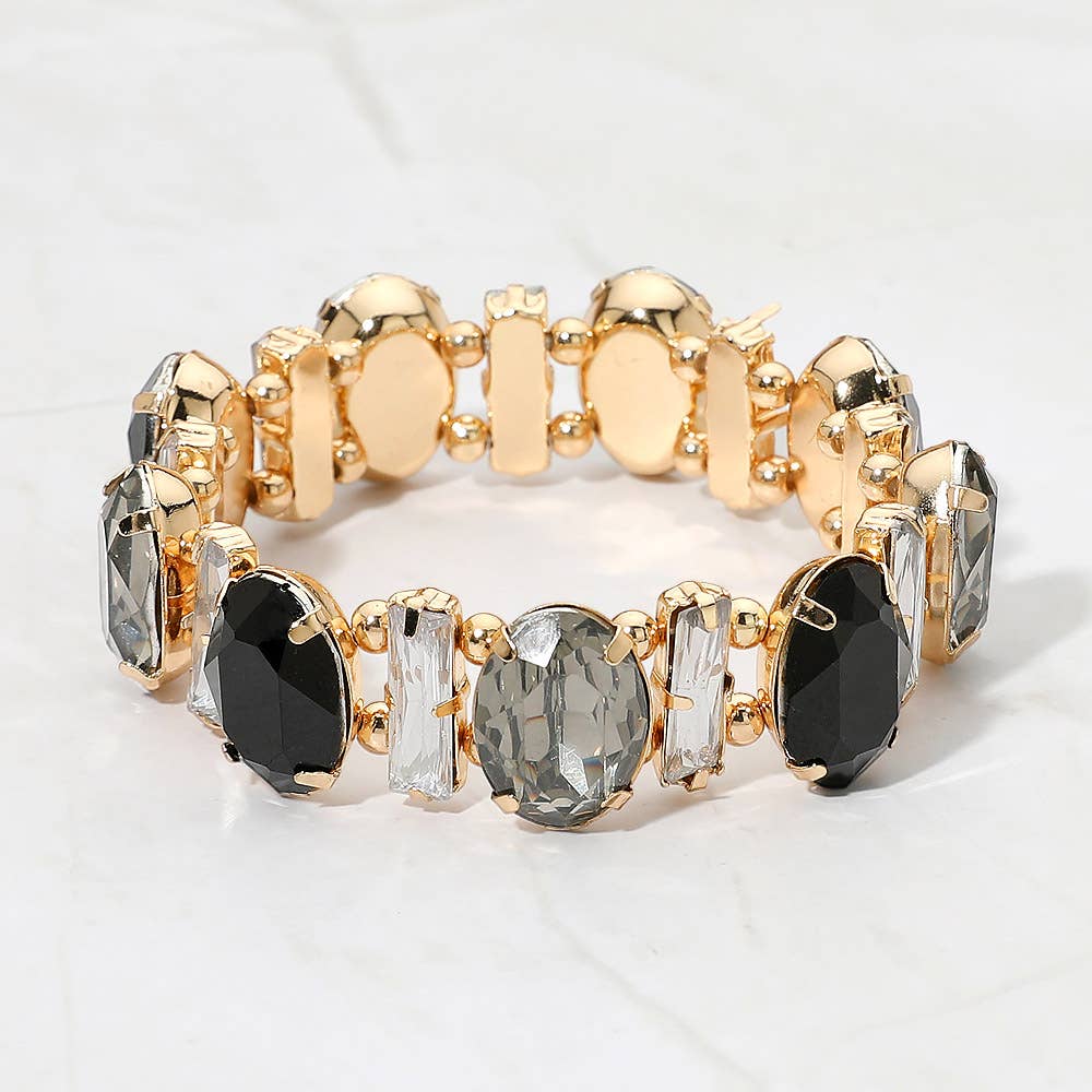 Faceted Gemstone Cluster Beaded Stretch Evening Bracelet