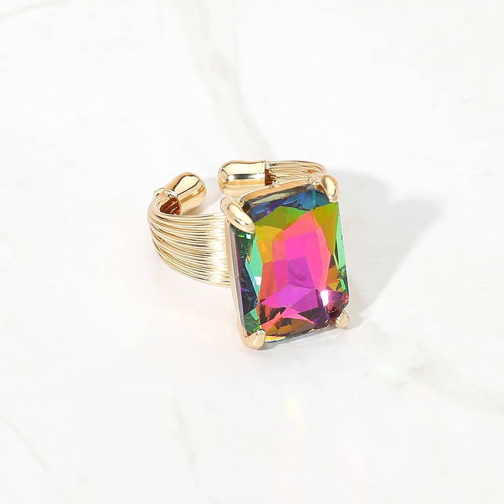 Emerald Cut Stone Adjustable Ring