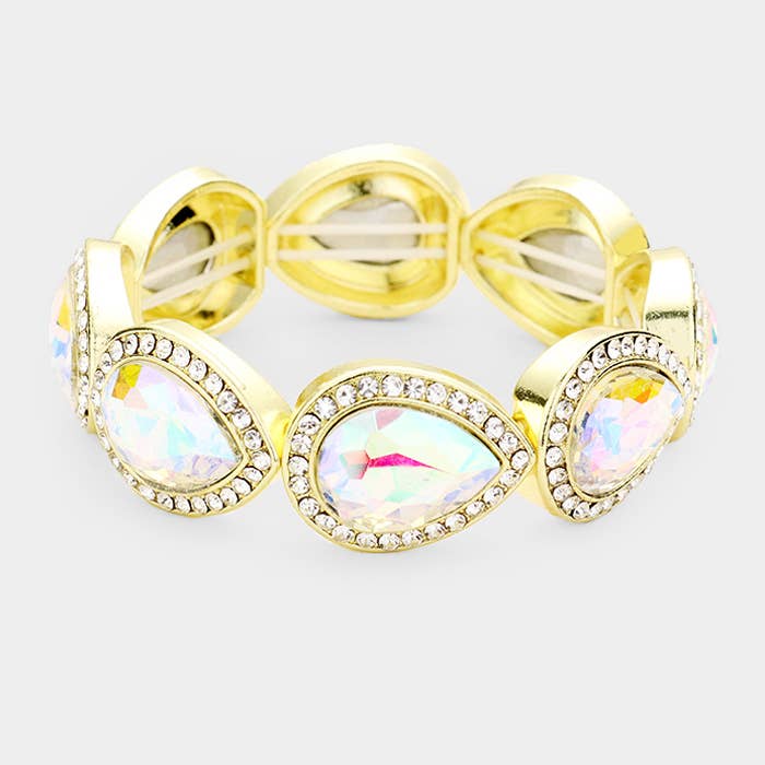 Rhinestone Trim Teardrop Crystal Stretch Evening Bracelet
