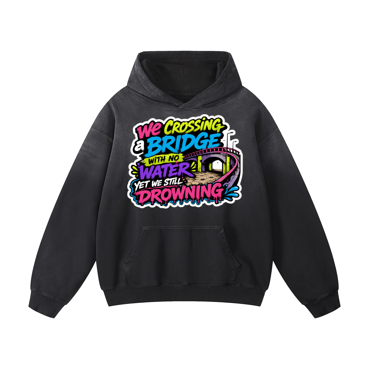 Heavyweight Sunfade Oversized Hoodie Crossing Bridge