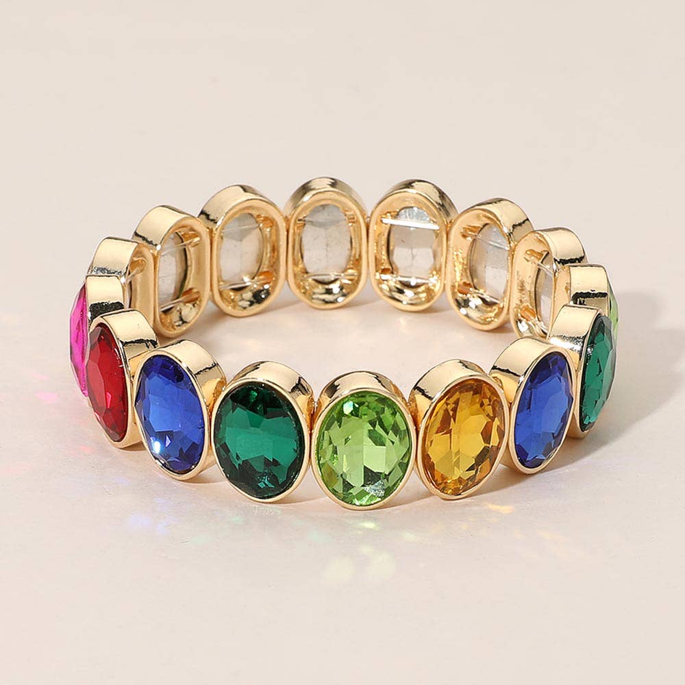 Oval Faceted Stone Beaded Stretch Evening Bracelet