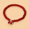 Faceted Rectangular Charm Round Beaded Stretch Bracelet
