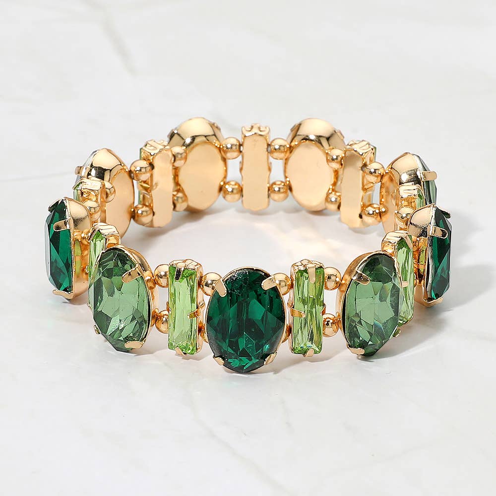 Faceted Gemstone Cluster Beaded Stretch Evening Bracelet