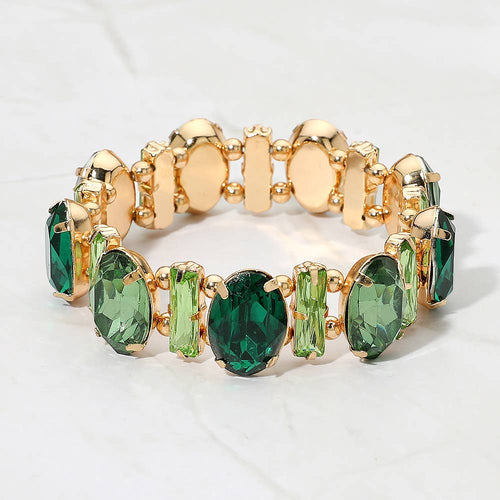 Faceted Gemstone Cluster Beaded Stretch Evening Bracelet