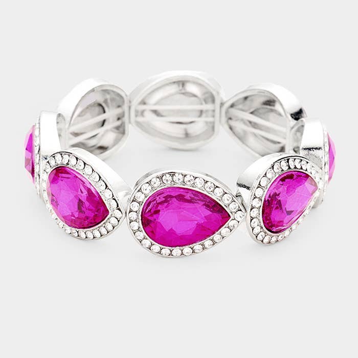 Rhinestone Trim Teardrop Crystal Stretch Evening Bracelet