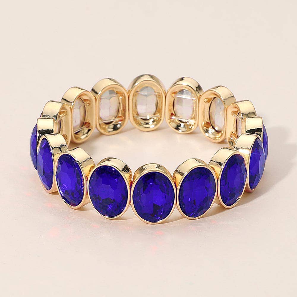 Oval Faceted Stone Beaded Stretch Evening Bracelet